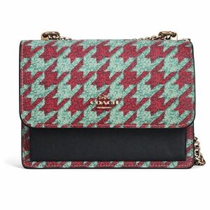 Coach Mini Klare Crossbody Teal/Wine Houndstooth Leather Chain Strap Purse